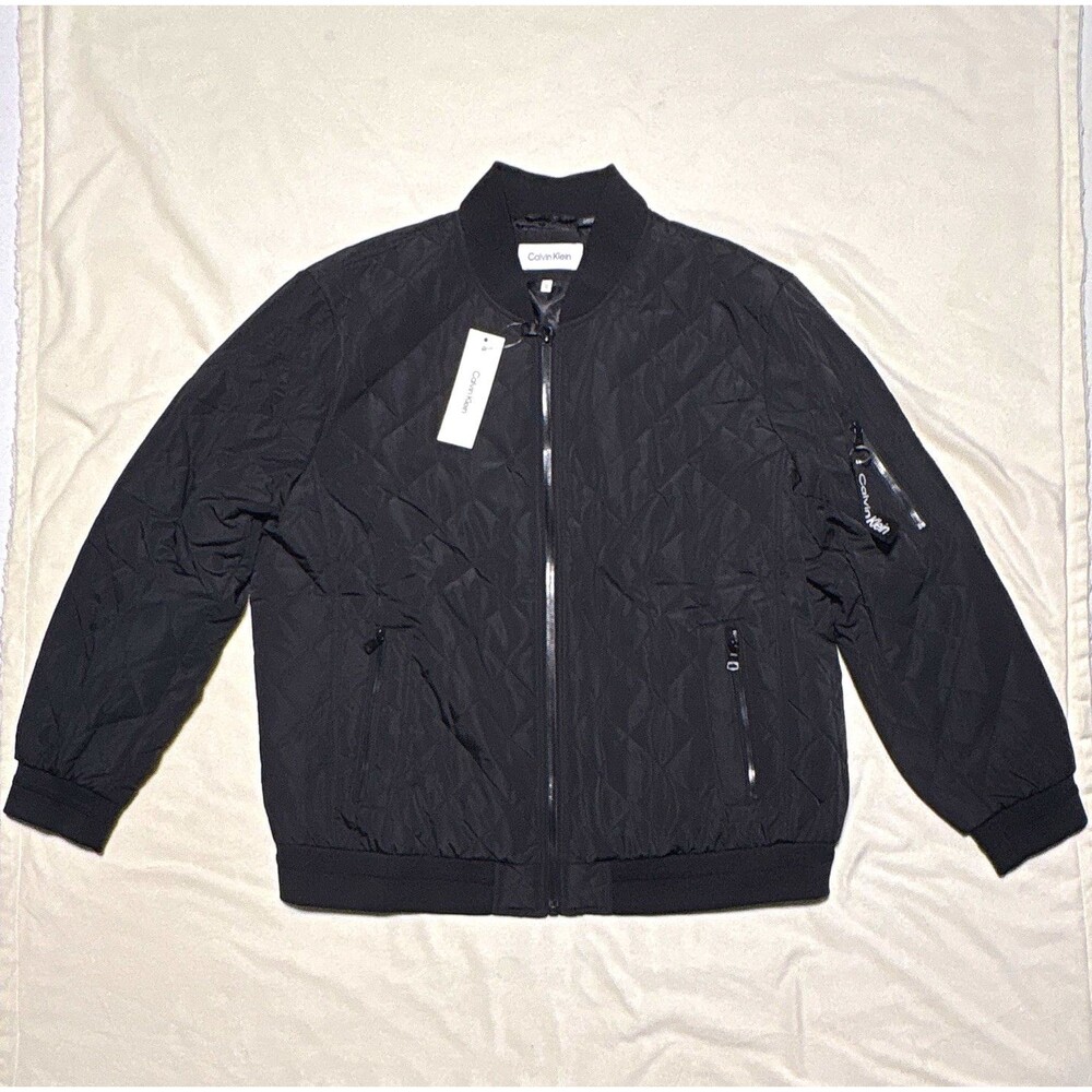 Calvin Klein Men’s Black Quilted Bomber Jacket Full Zip Lined Pockets XL